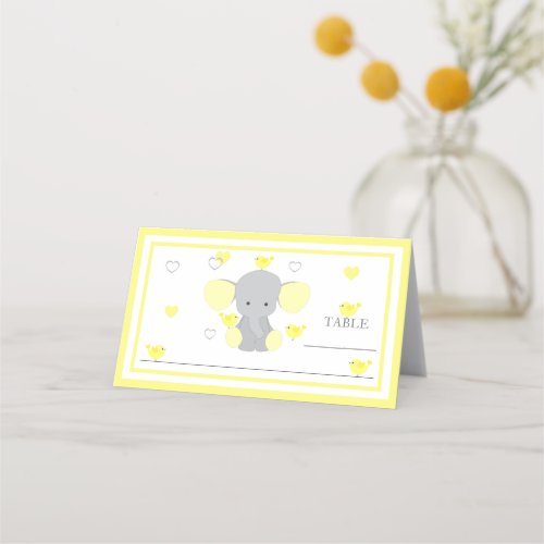 Baby Boy Girl Shower Yellow Elephant Table Place Card