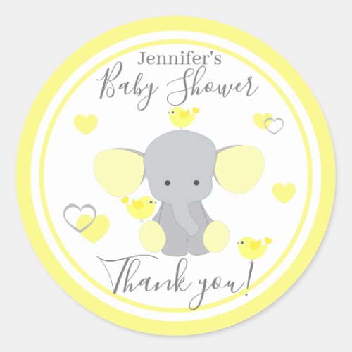 Baby Boy Girl Shower Yellow Elephant Thank You Classic Round Sticker