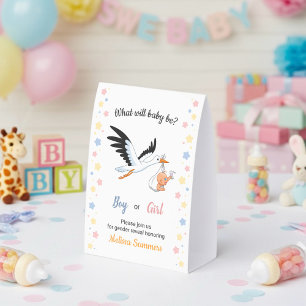 Baby Boy Girl Stork Gender Reveal Party Paper Table Tent