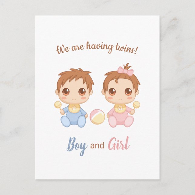 Baby Boy Girl Twins Announcement Postcard (Front)