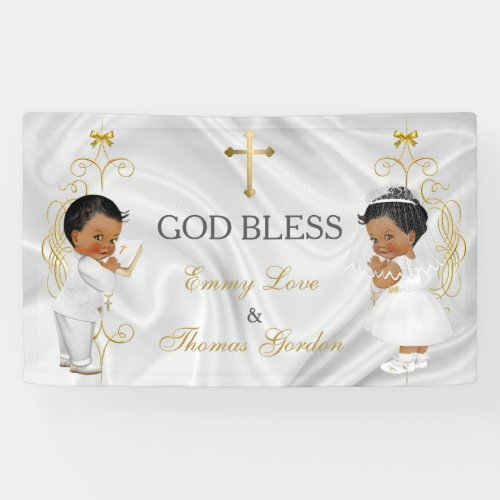 Baby Boy  Girl Twins Baptism Christening Ethnic B Banner