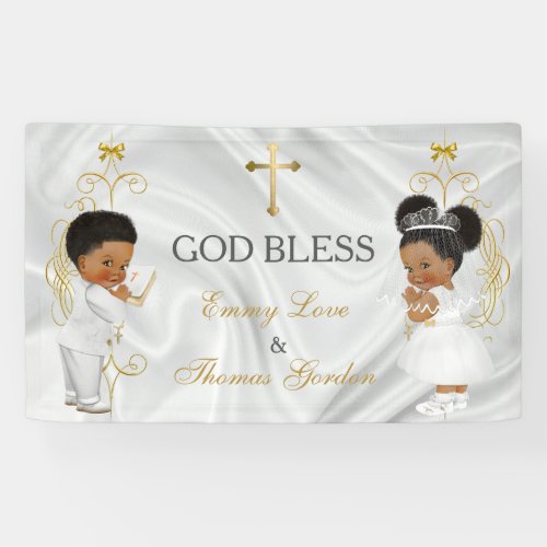 Baby Boy  Girl Twins Baptism Christening Ethnic  Banner