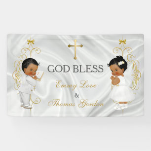 Baby Boy & Girl Twins Baptism Christening Ethnic Banner