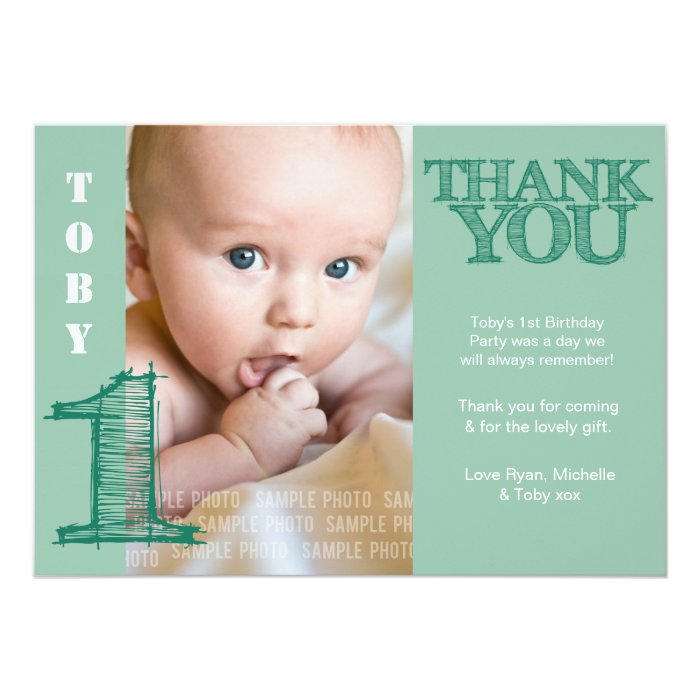 Baby Boy Green 1st Birthday Thank You Photo Card | Zazzle
