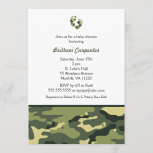 Baby Boy Green Camouflage Shower Invites feet CAMO