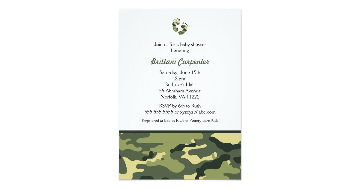 Baby Boy Green Camouflage Shower Invites Feet Camo Zazzle Com