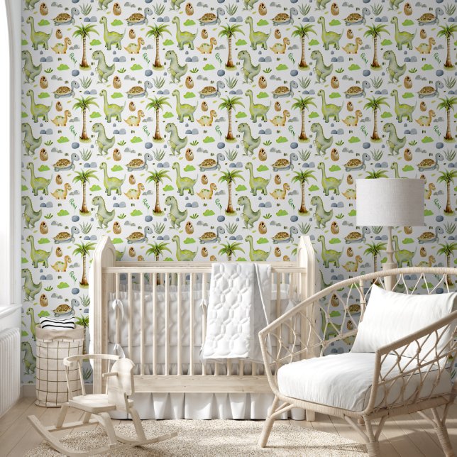 Baby Boy Green Dinosaurs and Turtles Wallpaper (Kids)
