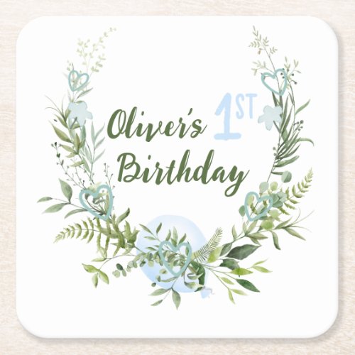 Baby boy Growing Like a Weed Birthday Square Paper Coaster