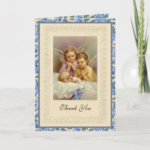 Baby Boy Guardian Angels Baptismal Thank You Card