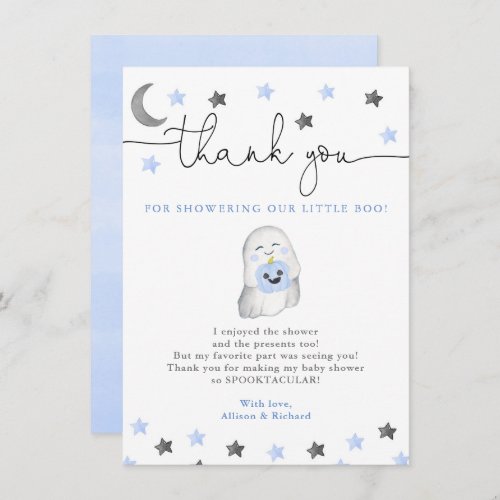 Baby boy halloween fall cute ghost baby shower thank you card