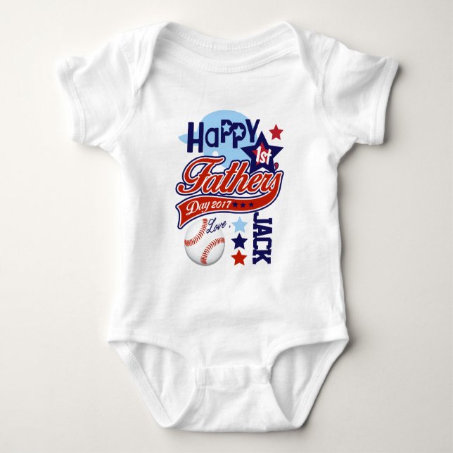 Baby Boy Happy First Fathers Day Baseball Shirt (Front)