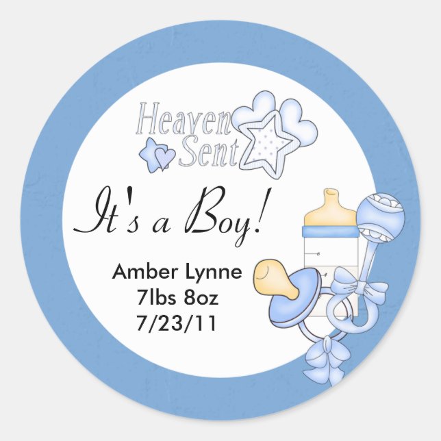 Baby Boy Heaven Sent Customizable Stickers (Front)