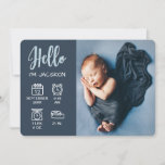 Baby boy hello overlay photo &amp; birth stats icons announcement