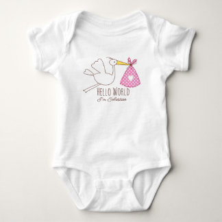 Baby Boy Hello World I'm Sebastian Personalized  Baby Bodysuit