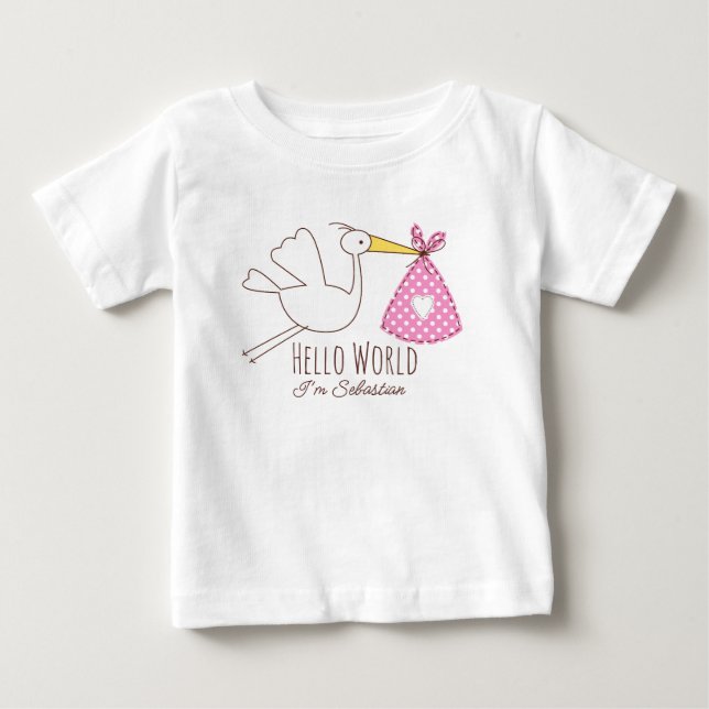 Baby Boy Hello World I'm Sebastian Personalized  Baby T-Shirt (Front)