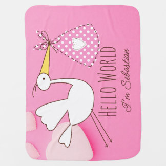 Baby Boy Hello World I'm Sebastian Pink Blanket