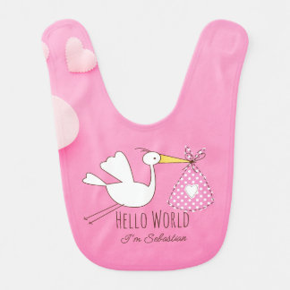 Baby Boy Hello World Sebastian Pink Baby Bib
