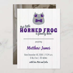 Baby Boy Horned Frog Purple Vertical Baby Announcement