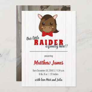 Baby Boy Horse Red Vertical Birth Announcement