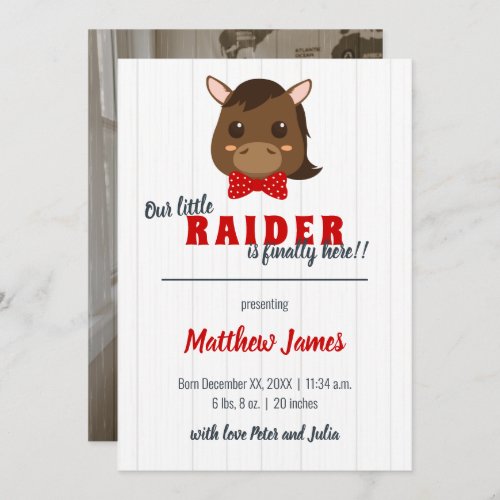 Baby Boy Horse Red Vertical Birth Announcement