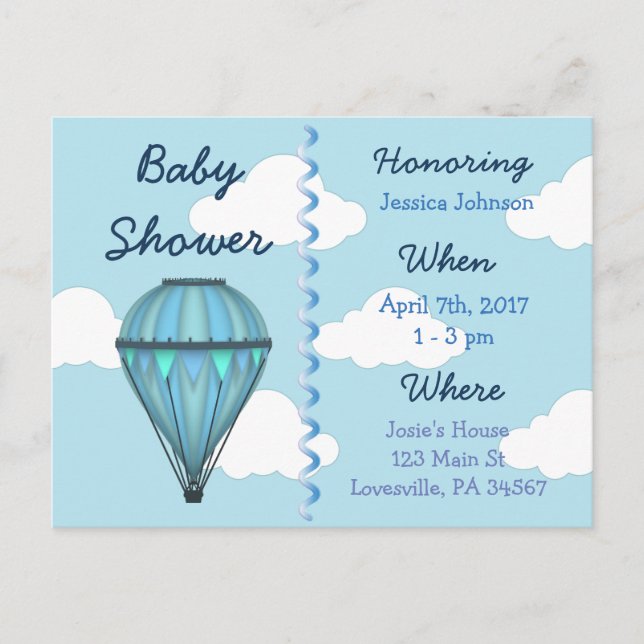 Baby Boy Hot Air Balloon Baby Shower Invitation (Front)