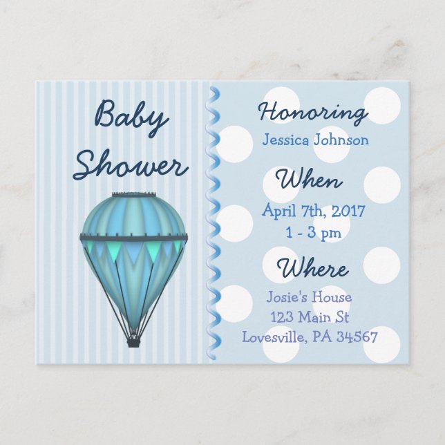 Baby Boy Hot Air Balloon Baby Shower Invitation (Front)