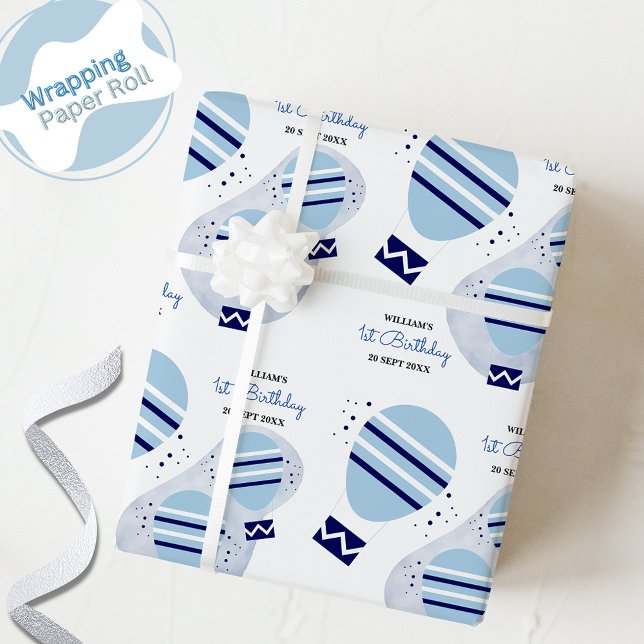Baby Boy Hot Air Balloons Navy Blue Wrapping Paper (Creator Uploaded)