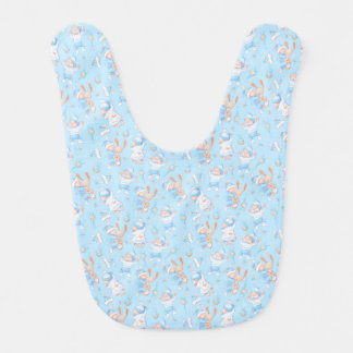 Baby Boy Hugging Bunny I Love Mom Heart Baby Bib