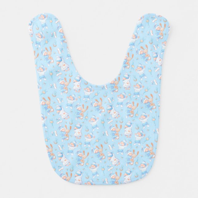 Baby Boy Hugging Bunny I Love Mom Heart Bib (Front)
