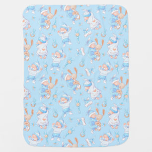 Baby Boy Hugging Bunny I Love Mom Heart Blanket