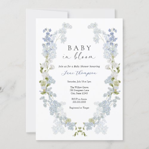 Baby Boy in Bloom Blue Flowers Baby Shower  Invitation