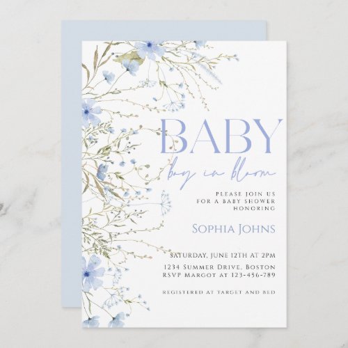 Baby boy in bloom blue wildflower Baby Shower  Invitation