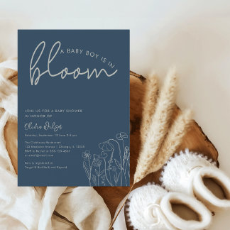 Baby Boy in Bloom Topaz Blue Wildflower BabyShower Invitation
