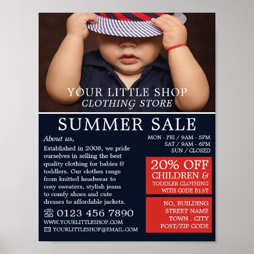 Baby Boy in Hat Childrens Clothing Store Poster