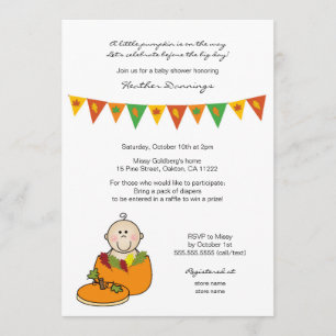 Baby boy in pumpkin baby shower invites