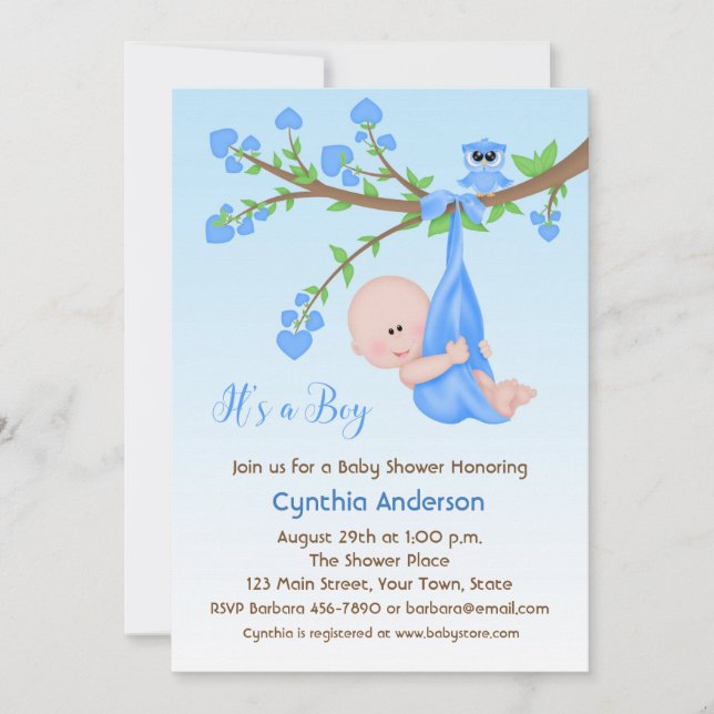 Baby Boy in Tree, Baby Shower Invitation (Front)