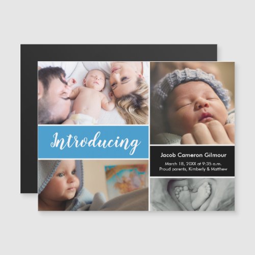 Baby Boy Introducing script photo collage Magnetic Invitation
