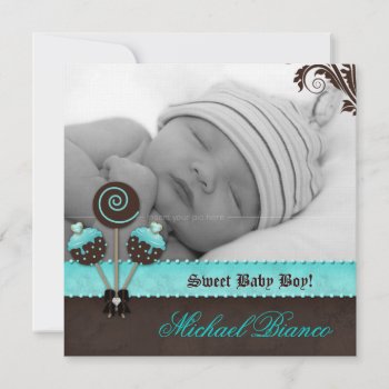 Baby Boy Invitation Announcement Cake Pops Blue by BabyDelights at Zazzle