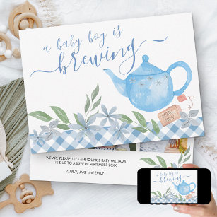 Baby Boy is Brewing 3 Photo Cute Teapot Pregnancy Announcement