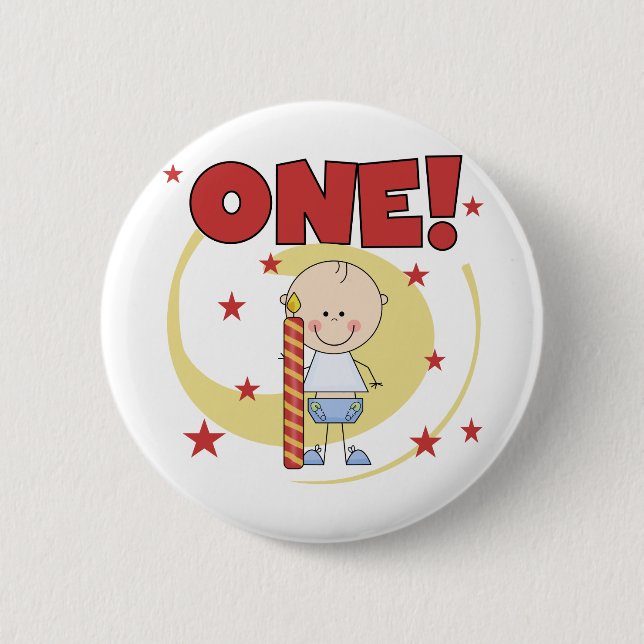Baby Boy is One 1st Birthday Tshirts and Gifts Button (Front)