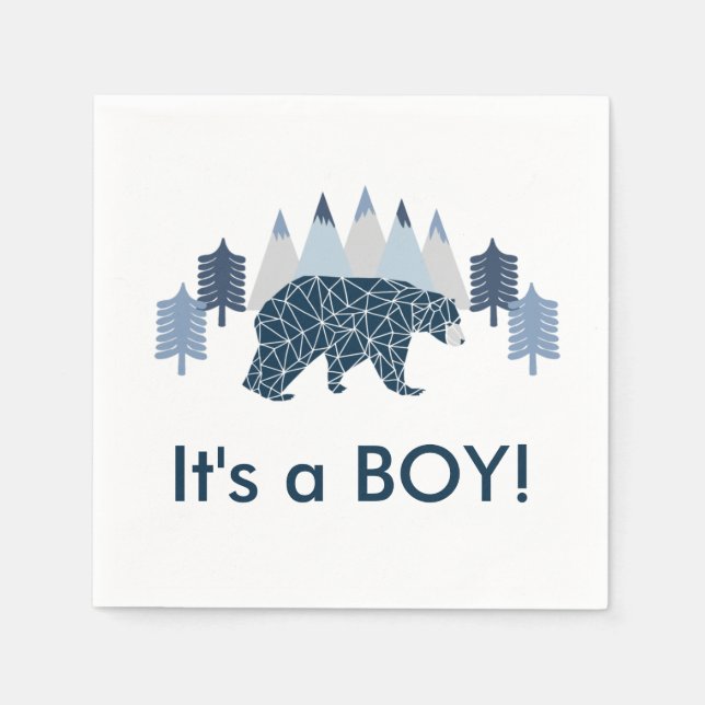 Baby boy it's a boy baby shower bear napkins (Front)