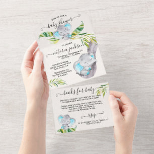 Baby Boy Jungle Elephant Baby Shower All In One Invitation