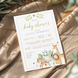 Baby Boy Jungle Safari Animals Blue Green Shower Invitation