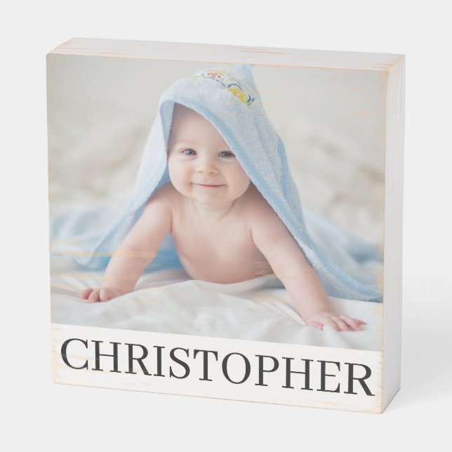 Baby Boy Keepsake Name Custom Photo Wooden Box Sign (Angled Horizontal)