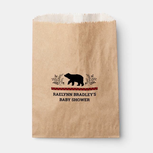 Baby Boy Kraft Bear Lumberjack Favor Bags (Front)