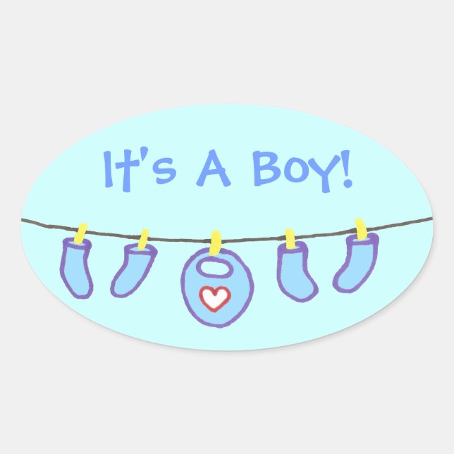Baby Boy Laundry It's A Boy! Personalized Oval Sticker (Front)