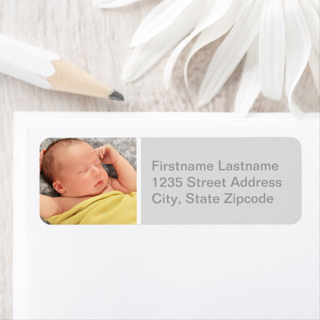 Baby Boy Light Gray Photo Return Address Label (Insitu)