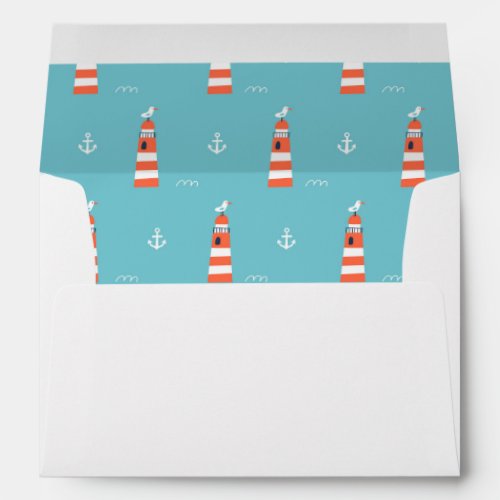 Baby Boy Lighthouse and Anchor Pattern on Blue Envelope