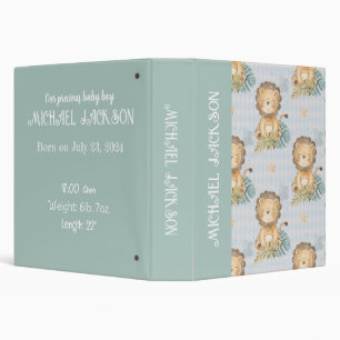 Baby Boy Lion Boho Photo Album Customizable  3 Ring Binder