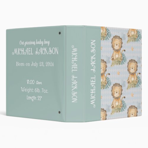 Baby Boy Lion Boho Photo Album Customizable  3 Ring Binder